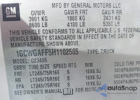 2017 Chevrolet Express 2500 Work Van from USA, damaged, VIN 1GCWGAFF5H1102505